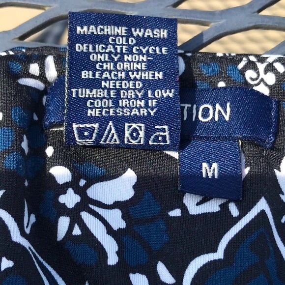 Max Edition Black/White/Blue Empire Waist Sleeveless Floral Print Top Size Med - Picture 10 of 13